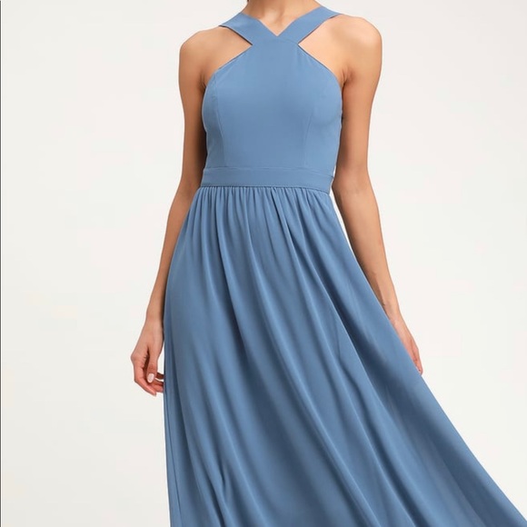 NWT Lulus Air of Romance Maxi Dress in dusty blue/light blue - Picture 1 of 3